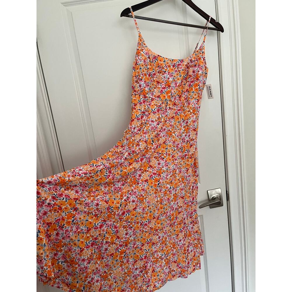 Old navy pink orange floral cami midi dress Sz. S cottage fairy NWT - Picture 4 of 8